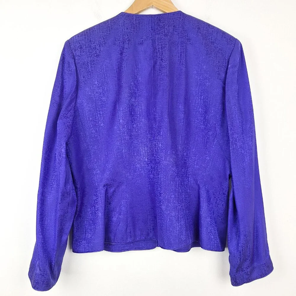 Silk Top & Skirt Suit Set, Size 14. Purple Embroidered Lined Adrianna Papell - Picture 3 of 16